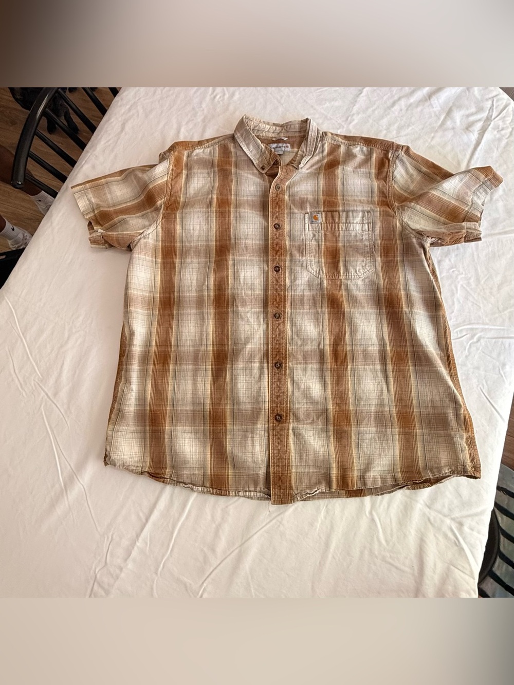 Carhartt Men's 2XL Woven Plaid Short Sleeve Button-Up Shirt Brown/Beige
Pocket